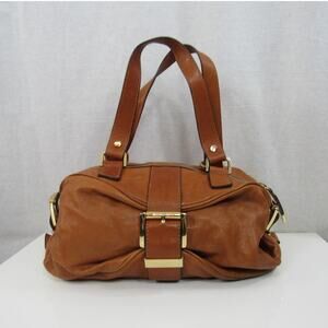 Michael Kors Brown Leather Buckle Shoulder Bag Gold Fold Over Michael